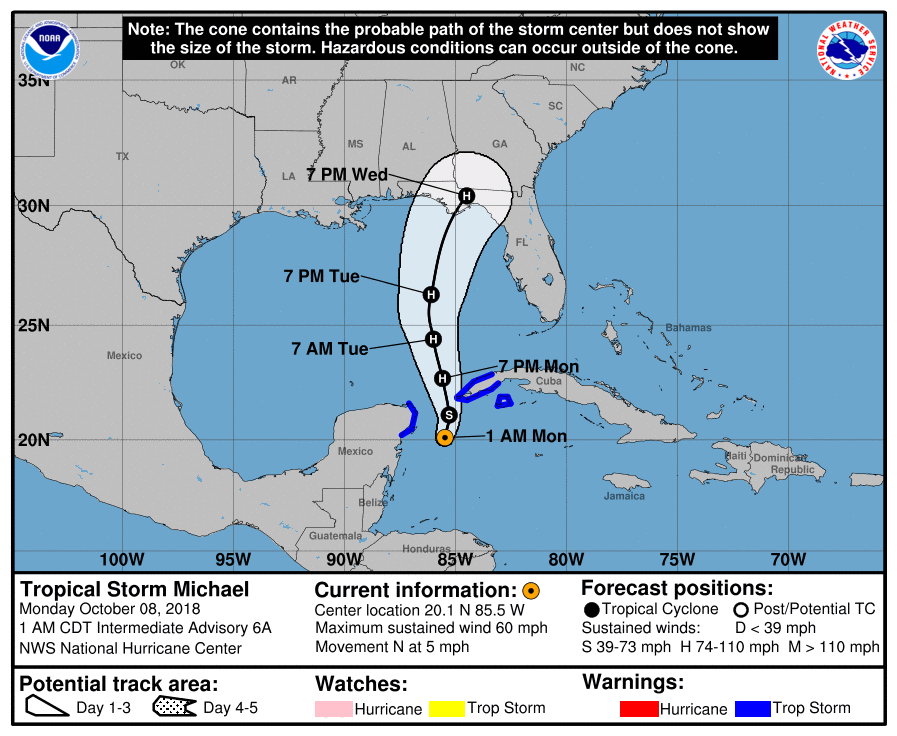 10/8/2018 NHC Hurricane Michael Forecast 1am