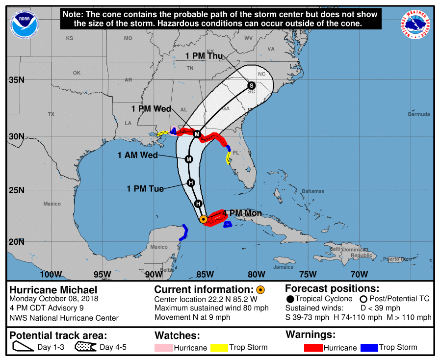 Hurricane Michael, 4pm forecast 10/8/2018
