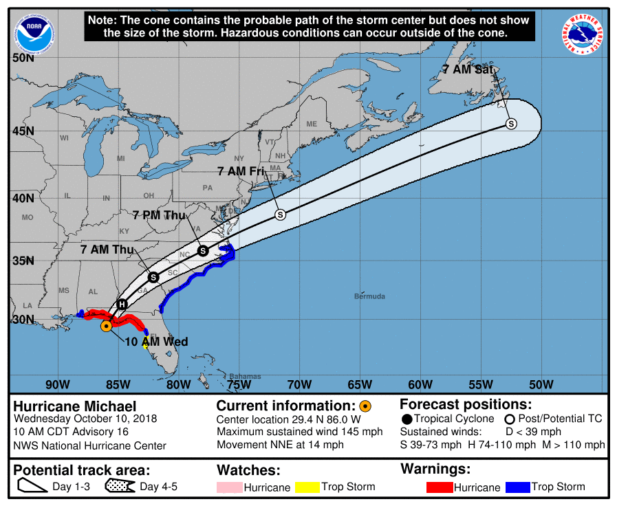 hurricane michael forecast 10am 10/10/2018