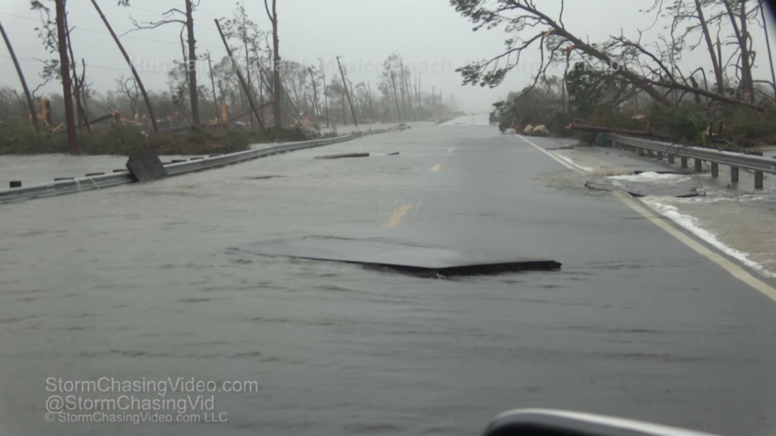 Road washed out from Hurricane Michael in Mexico Beach,FL